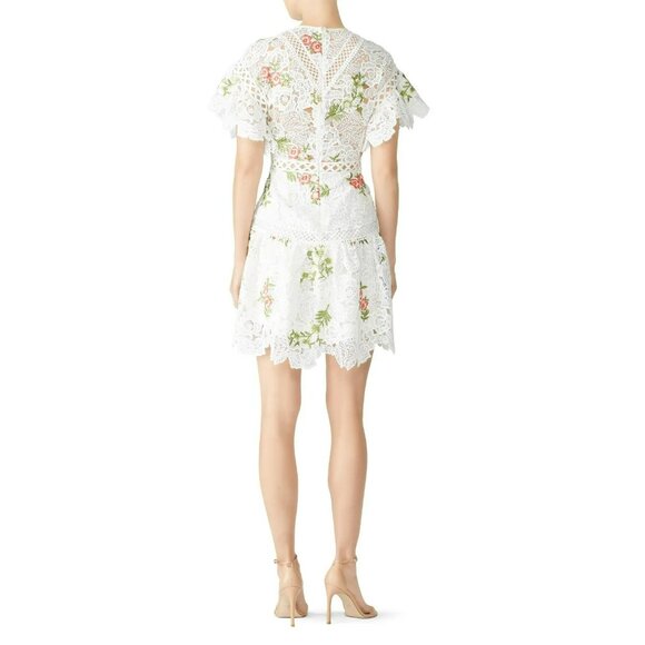 Saylor Robbie White Lace & Embroidered Floral Mini Dress Sz - Picture 8 of 8